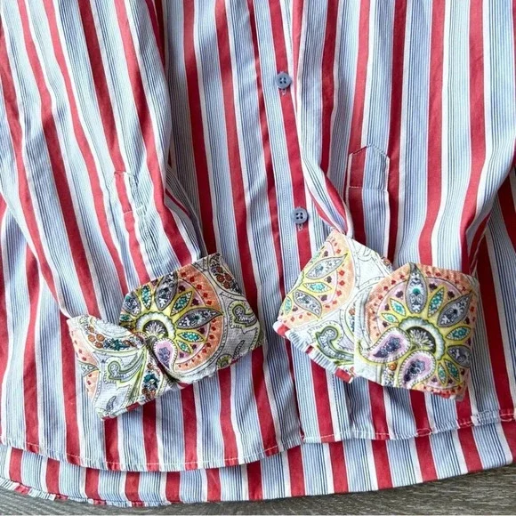 Report Collection Striped Pattern Paisley  Pattern Cuffs Button Down Shirt - Picture 9 of 16